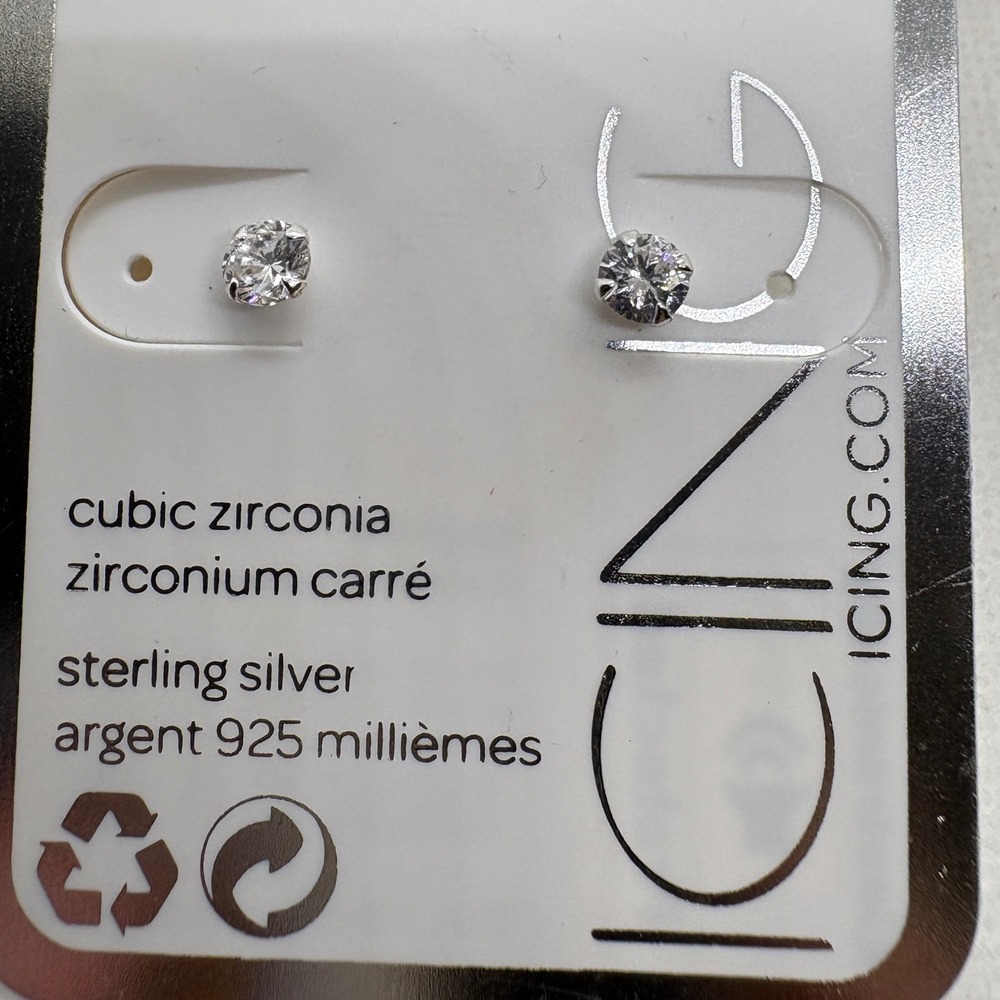 Icing Sterling Silver 925 Cubic Zirconia Round Stud Earrings 5mm Clear CZ